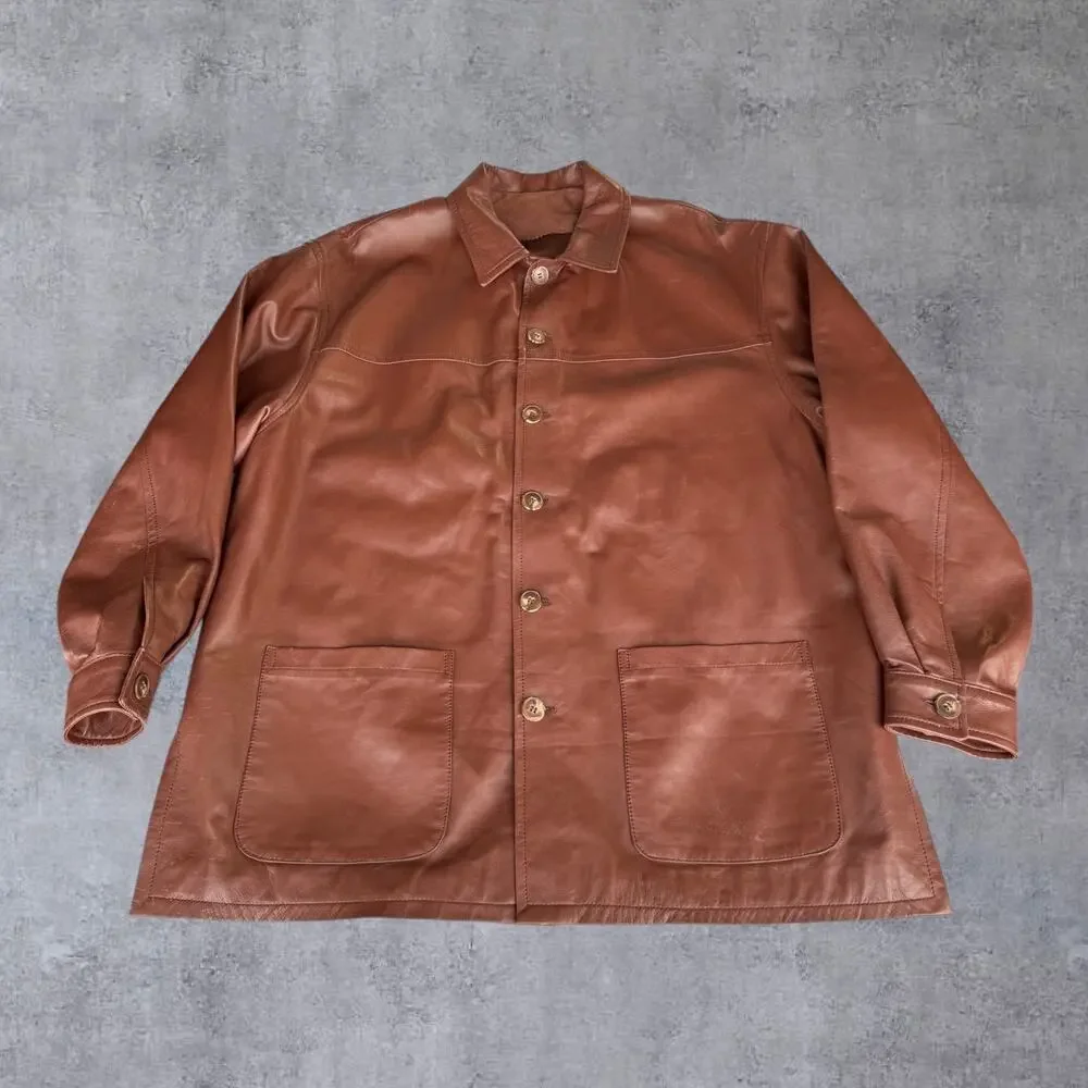 VTG Marco Pierguidi Italian Leather Jacket Mens Med Brown Car Chore Coat Italy⁠
